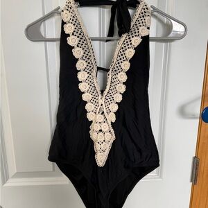 Kona Sol Black and Cream Crochet Kids One Piece